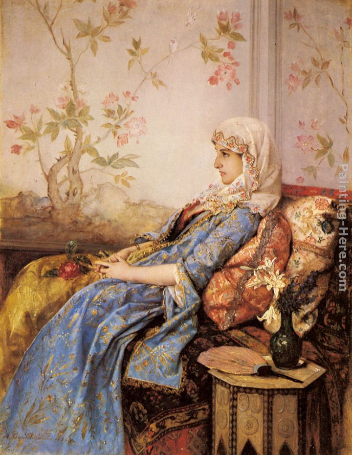 An Exotic Beauty in an Interior painting - Auguste Toulmouche An Exotic Beauty in an Interior art painting